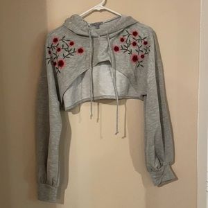 Gray crop top hoodie